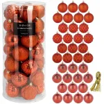 Raudoni plastikiniai kalėdiniai žaisliukai, 35 vnt., 6 cm