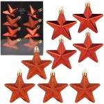 Raudonos plastikinės kalėdinės žvaigždutės, 8 vnt., 6,5 cm