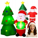 Pripučiama LED &scaron;ventinė Kalėdų Senelio figūra su eglute, 148 cm