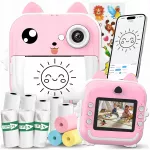Vaiki&scaron;kas fotoaparatas su momentiniu terminiu spausdintuvu ZeeTech, rožinis, su Bluetooth ir USB įkrovimu