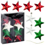 Kalėdiniai žaisliukai žvaigždučių formos, 8 vnt., įvairiaspalviai
