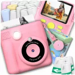 Vaiki&scaron;kas skaitmeninis fotoaparatas ZeeTech su momentiniu spausdintuvu, rožinis, su Bluetooth ir USB įkrovimu