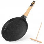 Blynų keptuvė NutriChef su nepridegančia marmuro danga, 28 cm, su mediniu te&scaron;los skirstytuvu
