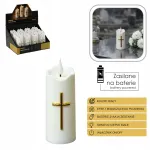 LED žvakė į žvakidę Chomik Gd&oacute;w, 5 &times; 13 cm, balta su auksiniu kryžiumi