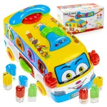 Interaktyvus muzikinis autobusas vaikams click4TOYS su &scaron;viesos ir garso efektais, rū&scaron;iuokliu ir 8 kaladėlėmis