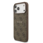 Guess PU oda 4G spalvotas žiedas MagSafe dėklas iPhone 17 Pro Max / Ruda