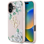 Dėklas Guess Grained Roses Big 4G logotipas iPhone 16 / rožinis