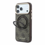 Guess PU MagSafe dėklas su žiedu ir stoveliu 4G iPhone 18 Pro Max / Ruda