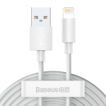 Baseus Paprastiesios i&scaron;minties duomenų kabelių rinkinys USB iki Lightning 2.4A (2 vnt/komplektas) 1.5m baltas