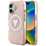Dėklas &bdquo;Guess&ldquo; IML Metal Glitter 4G Circle Triangle MagSafe iPhone 16 / rožinis