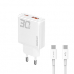 Dudao A30EU 30Watt GaN Adapteris 1xUSB-C 1xUSB-A (USB-C į USB-C kabelis įtrauktas)