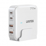 GaN tinklo įkrovikis - Unitek P1228AWH01- 70W 2x USB-C 2x USB-A
