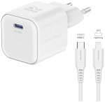 Swissten kelioninis GaN įkroviklis USB-C 20W PD + duomenų kabelis USB-C - Lightning 1.2m
