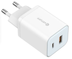 65W GaN namų kroviklis - USB-C + USB-A, kabelis - baltas