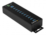 StarTech.com 10 portų USB židinys su maitinimo adapteriu, apsauga nuo vir&scaron;įtampių, metalinis pramoninis USB 3.0 duomenų perdavimo židinys, montavim...