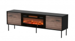 Cama CORTINA TV spintelė 180x40x60 juoda/rie&scaron;utmedžio + juodas židinys