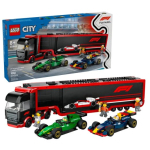 LEGO City 60445 F1 sunkvežimis su RB20 ir AMR24 F1 automobiliais