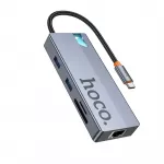 HOCO HB52 8-in-1 &scaron;akotuvas USB-C į HDMI | RJ45 | SD | microSD | USB-C | 2x USB 3.0 | 100W | pilkas