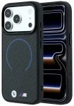 BMW M Carbon Blue Print Ring Metal Logo MagSafe Aizsargapvalks priek&scaron; iPhone 18 Pro / 17 Pro / melns