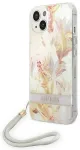 Guess GUOHCP14MHFLSU Flower Strap Aizsargapvalks priek&scaron; iPhone 14 Plus / 15 Plus 6.7" / violets