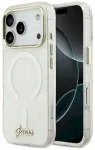 Case Guess IML Shell Script Metal MagSafe Aizsargapvalks priek&scaron; iPhone 17 Pro Max / balts