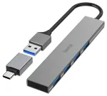 Hama Prime Line itin plonas USB 3.2 Gen 1 4 prievadų USB &scaron;akotuvas 00200141 pilkas