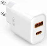XO CE12 kelioninis įkroviklis | 20W | PD, QC | USB-A, USB-C | baltas