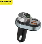 AWEI C-843 laisvų rankų įranga su FM siųstuvu, Bluetooth 5.0, MP3, 1xUSB+1xUSB-C, juoda|juoda