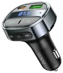 Automobilinis įkroviklis Hoco USB A + USB C PD QC3.0 5A 30W su skaitmeniniu ekranu + FM siųstuvas BT E70 obsidianinis juodas