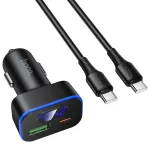 HOCO Z63B automobilinis įkroviklis | 30W | PD, QC | USB-C, USB-A | su USB-C į USB-C laidu komplekte | juodas