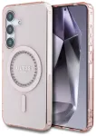 Case Guess Rhinestones Printed Classic Logo MagSafe Aizsargapvalks priek&scaron; Samsung Galaxy S25 / rozā