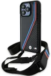 BMW BMHCP15X23PSVTK iPhone 15 Pro Max 6.7" juodas|black kietas dėklas M Edition Carbon Tricolor Lines & Strap