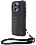 BMW BMHCP15X23RMRLK iPhone 15 Pro Max 6.7" juodas|black kietas dėklas Signature Leather Wordmark Cord