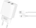 XO CE02C kelioninis įkroviklis | 10.5W | USB-A | su USB-A į Lightning laidu komplekte | baltas
