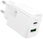 HOCO N71 kelioninis įkroviklis | 30W | PD, QC | USB-A, USB-C | baltas