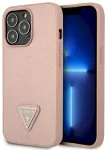 Guess GUHCP14XPSATLP Hardcase Saffiano Triangle Logo Aizsargapvalks priek&scaron; iPhone 14 Pro Max 6,7" / rozā