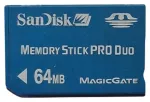Sandisk Memory Stick Pro Duo Magicgate atmiņas karte 64MB lietota pārbaudīta formatēta Bulk