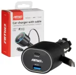 AMiO 04176 automobilinis įkroviklis | 20W | PD, QC | USB-A, USB-C | su USB-A į USB-C laidu komplekte