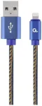 Gembird CC-USB2J-AMLM-1M-BL USB - Lightning kabelis Premium denim 1m / zils