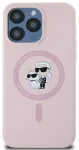 Karl Lagerfeld Liquid Silicone Karl and Choupette MagSafe Aizsargapvalks priek&scaron; iPhone 15 Pro / rozā