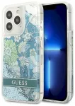 Guess GUHCP13XLFLSN Flower Liquid Glitter Aizsargapvalks priek&scaron; iPhone 13 Pro Max 6,7" / zaļ&scaron;
