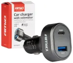 AMiO 04178 automobilinis įkroviklis | 30W | PD, QC | USB-C, USB-A | LED ekranas