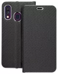 LUNA Book Carbon Carbon knyginio tipo telefono dėklas Samsung Galaxy A40 (A405) juodas