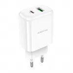 Borofone BN4 kelioninis įkroviklis | 20W | QC3.0, PD2.0 | USB-A, USB-C | baltas