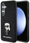 Originalus dėklas KARL LAGERFELD kietas dėklas Fixed Glitter Choupette Logo Metal Pin KLHCSA35GKNPSK skirtas Samsung Galaxy A35 juodas