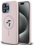 Karl Lagerfeld KLHMP15XSCMKCRHP Silicone Karl & Choupette Aizsargapvalks priek&scaron; iPhone 15 Pro Max 6.7" / rozā