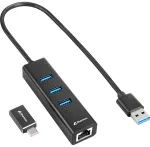 Sharkoon USB &scaron;akotuvas 3xUSB3.2 1xRJ45 45cm laidas aliuminis Black