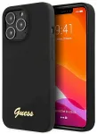 Guess GUHCP13XLSLMGBK Silicone Script Gold Logo Aizsargapvalks priek&scaron; iPhone 13 Pro Max 6.7" / melns