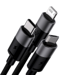 Baseus universāls kabelis StarSpeed 3 vienā ātrai uzlādei un datu pārraidei (USB uz Micro + Lightning + Type-C) 3.5A 1.2m, Black (CAXS000001)