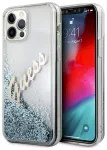 Guess GUHCP12LGLVSBL Glitter Vintage Script Aizsargapvalks priek&scaron; iPhone 12 Pro Max 6.7" / zils
